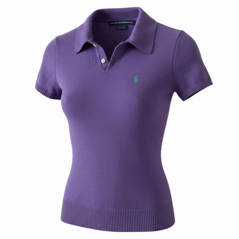 Ralph Lauren Purple Short Sleeve Angora Silk Blend Polo Sweater Size Small